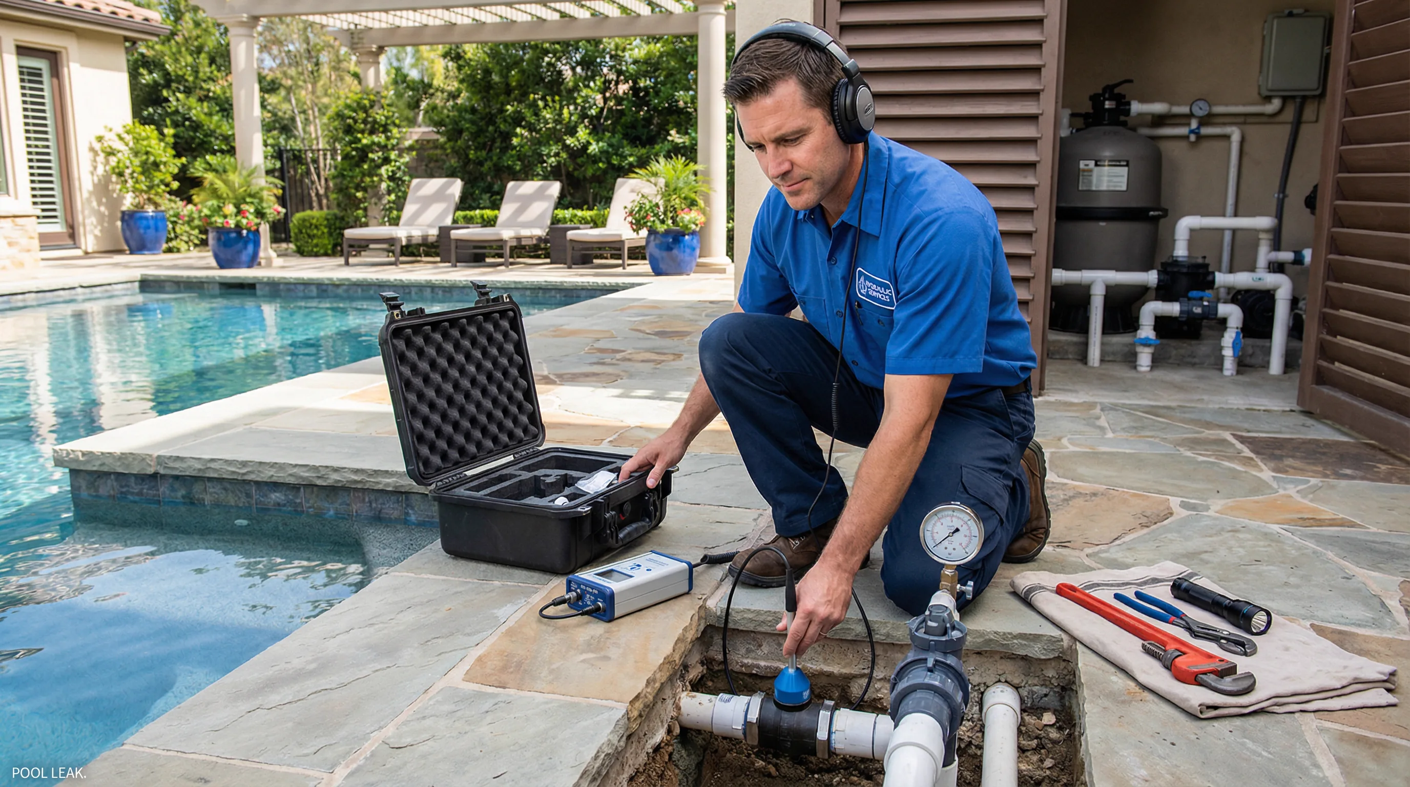 Caça vazamento em piscina em Sorocaba-SP
